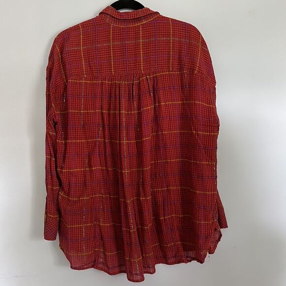 Free People ‘Break My Stride’ Metallic Button‎ Shirt - Size S - Picture 8 of 8